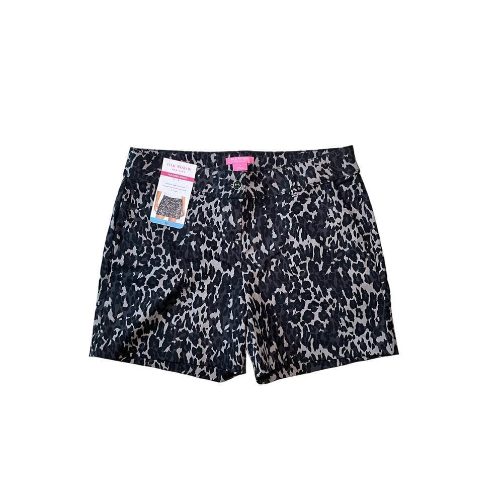 Isaac Mizrahi Tailored Trouser‎ Short Women's 10 White Leopard Print 5" Stretch